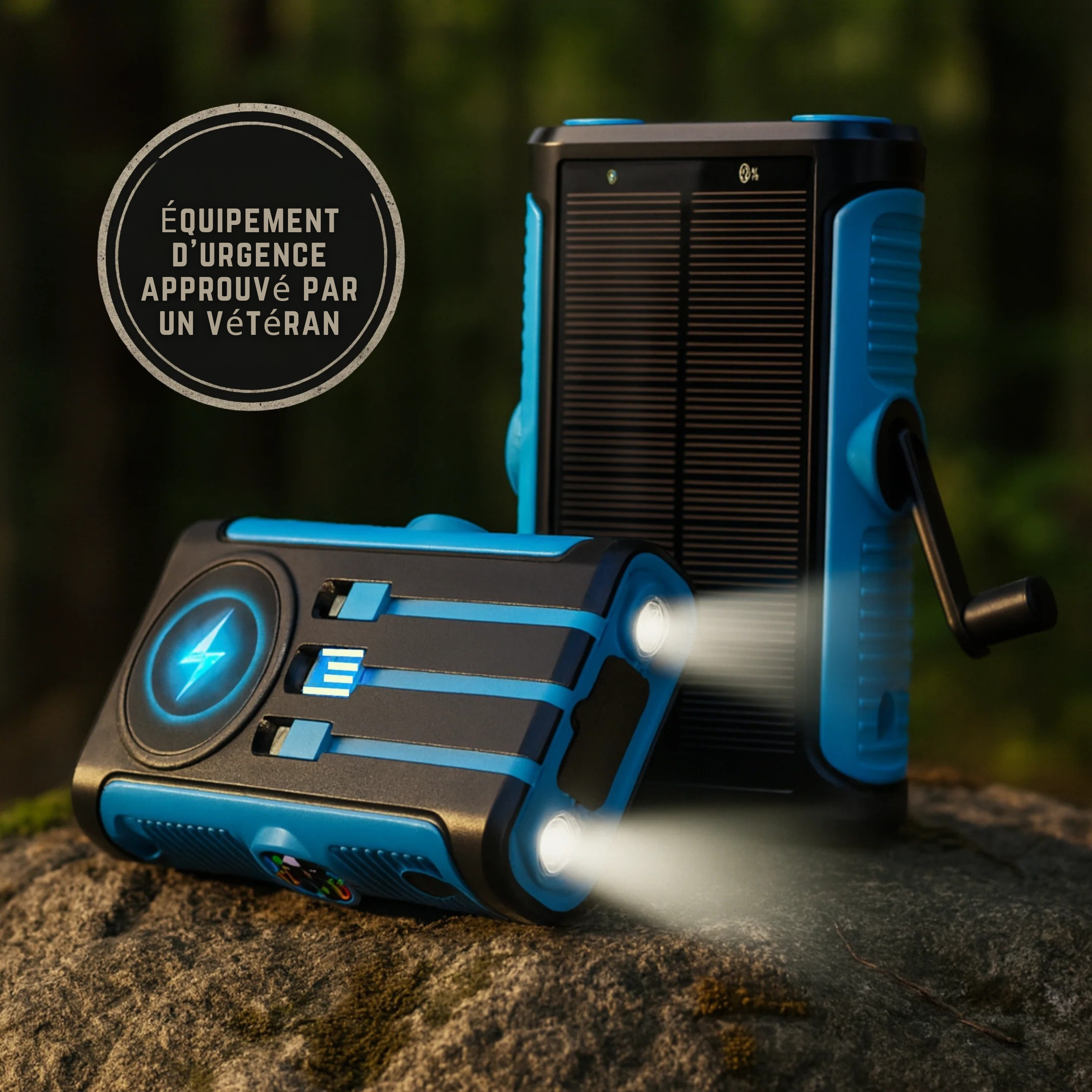 Batterie externe solaire sans fil avec fonction de recharge à manivelle