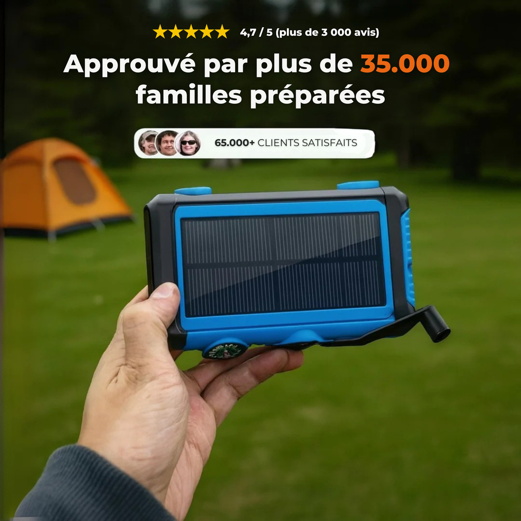 Batterie externe solaire sans fil avec fonction de recharge à manivelle