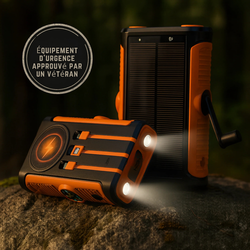 Batterie externe solaire sans fil avec fonction de recharge à manivelle