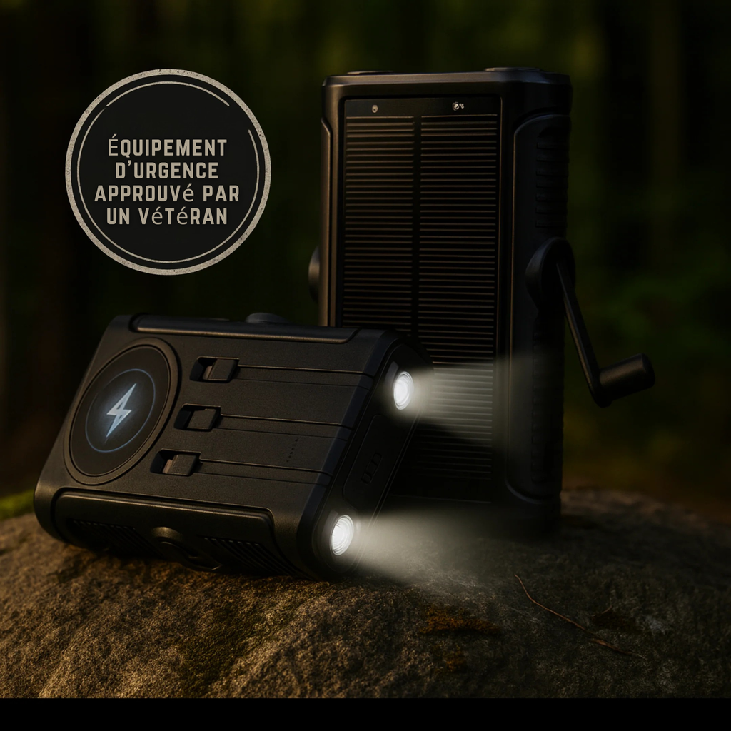 Batterie externe solaire sans fil avec fonction de recharge à manivelle