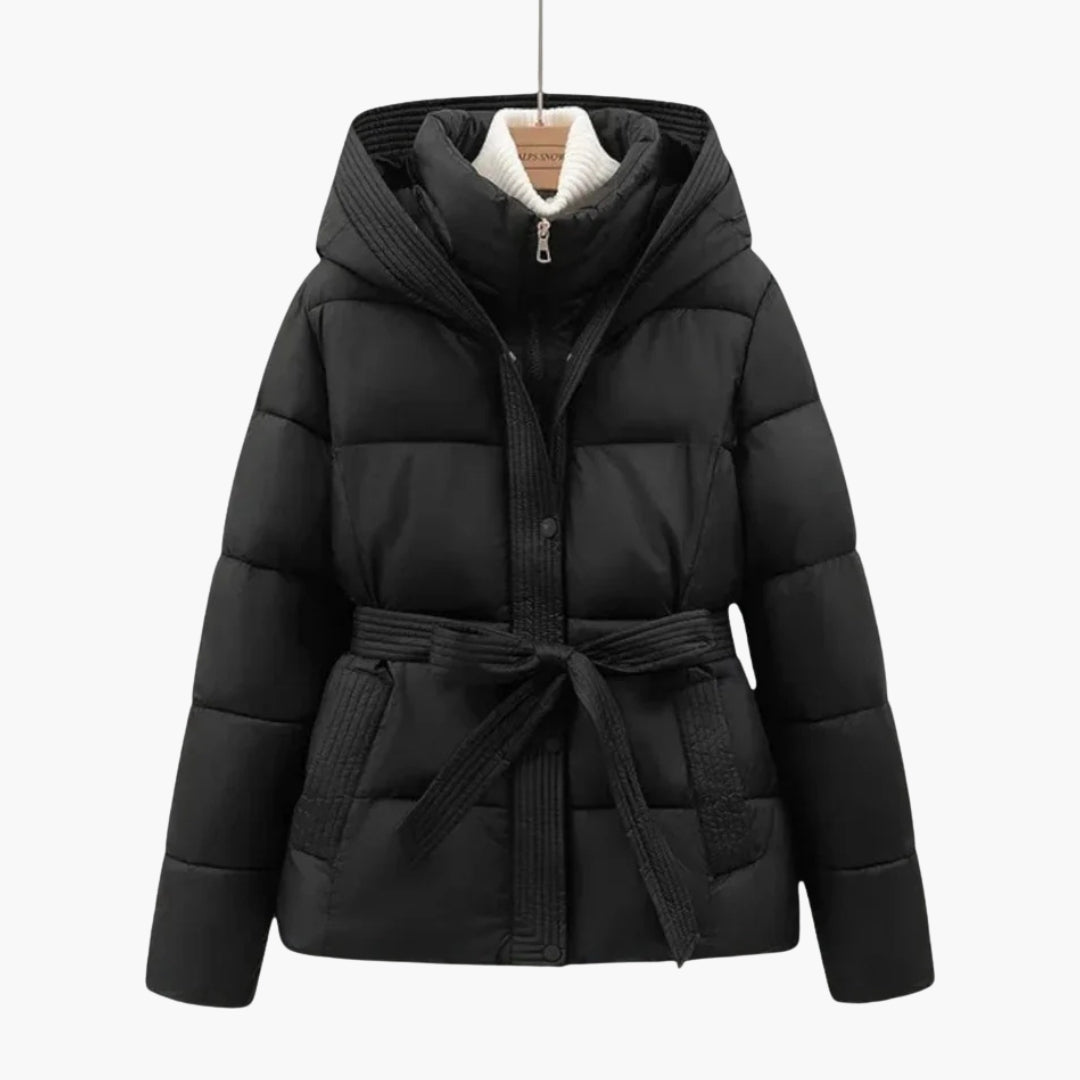 Puffer Jacket | Belted Warmth with Hood
