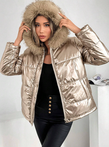 Puffer Jacket for Women | Metallic Shine & Winter Warmth