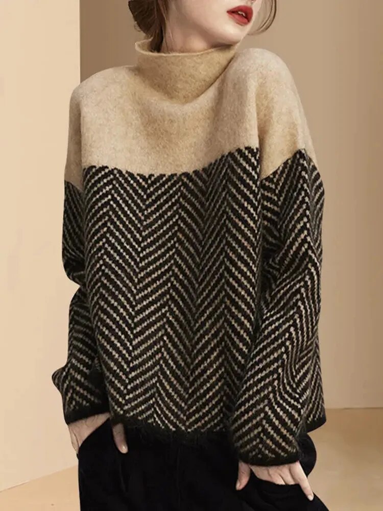 High Neck Knit Jumper | Modern Pattern & Soft Finish