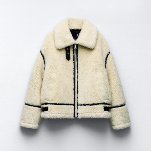 Faux Shearling Jacket | Chic Contrast Trim Look