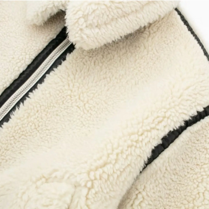 Faux Shearling Jacket | Chic Contrast Trim Look