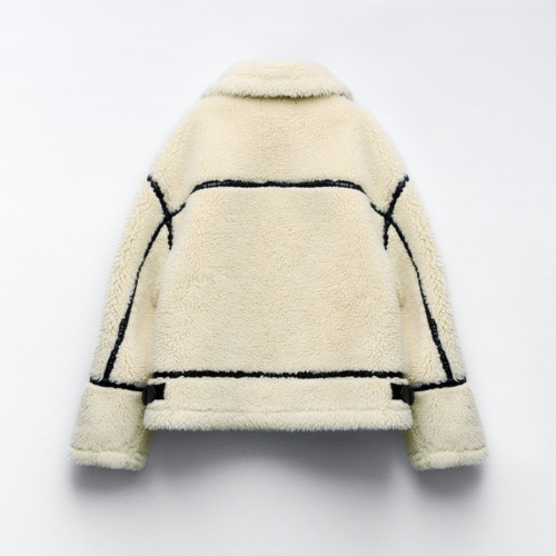 Faux Shearling Jacket | Chic Contrast Trim Look