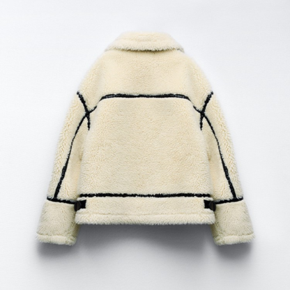 Faux Shearling Jacket | Chic Contrast Trim Look